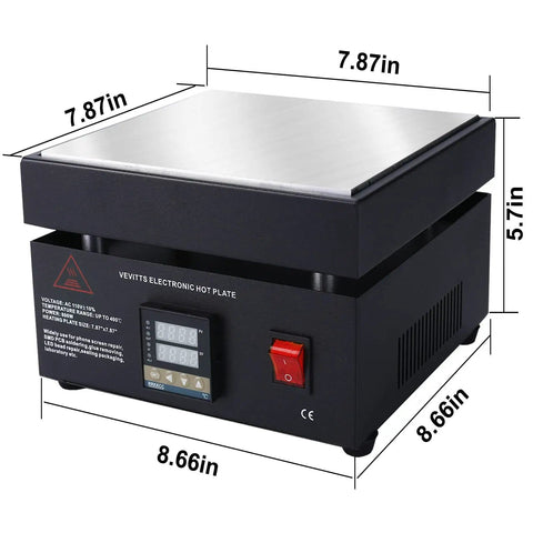 Digital LED Soldering Hot Plate 110V 850W Preheating Station for PCB SMD Rework Lab with aluminum plate, front view
