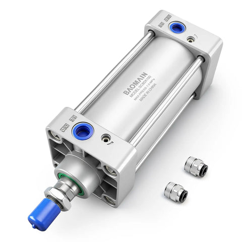 Pneumatic Air Cylinder 80mm Bore 100mm Stroke Double Acting Single Rod With M20x1.5 Threaded Rod PT 3/8 Port Includes 2 Push In Fittings