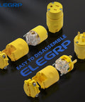 Electrical Plug And Receptacle Set 15 Amp 125 Volt NEMA 5 15P 5 15R Grounding 2 Pole 3 Wire Commercial Grade Yellow, disassembled view