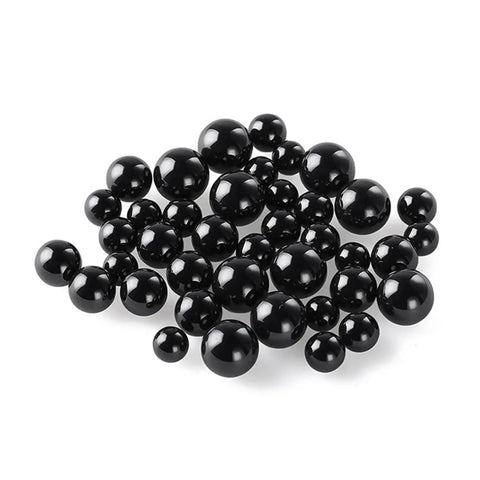 G5 Precision Silicon Nitride Ceramic Ball Bearings 50 Piece Set 15.875 Millimeter Diameter polished black balls for low friction use.