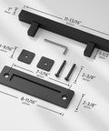 2 Pack 12 Inch Barn Door Handles With No Gap Flat Plate Design Heavy Duty Square Matte Black Sliding Barn Door Pull Handles Easy To Install Upgrade Back Plate Welded For Seamless Fit with dimensions and components displayed