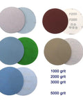 Various 125mm Hook Loop Sanding Discs 100Pcs 5 Inch showing grit range 1000-5000, designed for smooth polishing and surface finish.