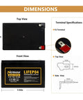Dimensions and terminal specs of 12V 12Ah LiFePO4 Deep Cycle Battery With Built In 12A BMS For Solar Power Lighting Scooters Power Wheels