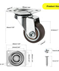 Set Of 4 1 Inch Swivel Caster Wheels For Lightweight Furniture Under 100 Lb, detailed dimension diagram with screws