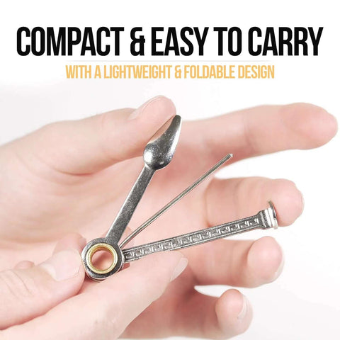 3-in-1 pipe tool cleaner, stainless steel; compact hand-held reamer, tamper, poker (front view)