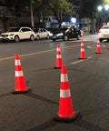 Six Pack 28 Inch Traffic Safety Cones Orange Heavy Duty Construction Cone Set for Roadway Parking and Public Place Traffic Control Pro Grade Weather Resistant PVC on city street