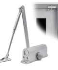 Quiet Close Door Closer With Spring Buffer installed on an indoor door, durable metal body for home and office use.