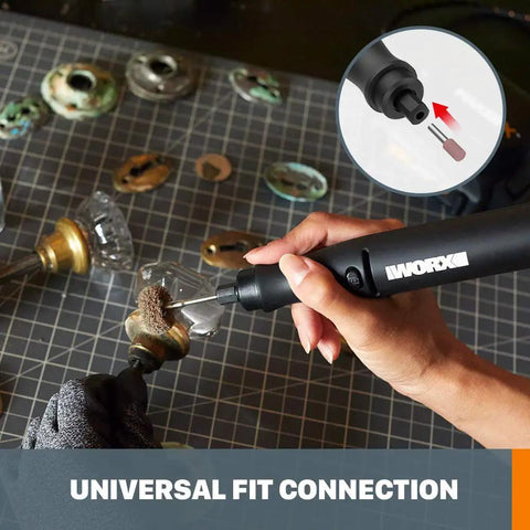 2 Piece Crafting Tool Combo Kit Rotary Tool And Wood And Metal Crafter with universal bit compatibility in use