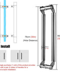 Glass Hall Door Handle Set With Push Pull Operation, stainless steel, 80cm silver finish, modern round design, installation guide