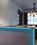 Wood Panel Penetrating Touch Sensor LED Dimmer Switch with Hand Sweep Control in modern kitchen lighting setup.