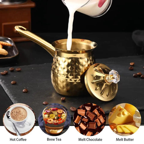 Gold Hammered Stainless Steel Turkish Coffee Cezve 7 Oz 200 Ml Ibrik With Heat Resistant Handle And Lid for rich aromatic brew