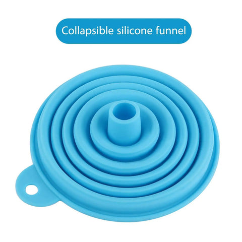 Folded blue silicone funnel for 100 Pack Cone Paint Strainers With 190 Micron Filter Tips And Silicone Funnel For Automotive Sprayers And Home Use Cone Shaped Nylon Mesh Filters Prevent Clogs And Deliver Clean Smooth Paint Work