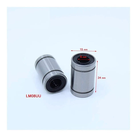 8mm Linear Bearing LM08UU 4 Pack Slick Ball Bearing Guides For Smooth Motion And Low Friction, 15x24mm Size With Four Ball Rows, Ideal For CNC, 3D Printer, Robotics, And Motion Systems. LM08UU bearing showing 15x24 mm size