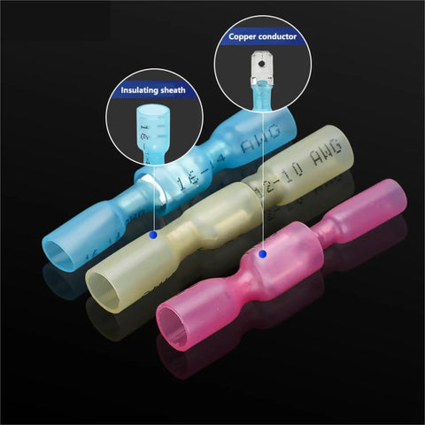 Top Notch Heat Shrink Spade Terminals Kit With Adhesive Lined Tubing For Secure Male Female Quick Disconnect Wire Connections With copper barrels
