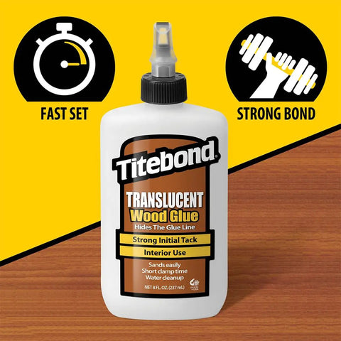 Titebond Translucent Wood Glue That Goes On Smooth, Sets Fast, And Delivers a Strong Bond With Heat Resistance For Diy Woodworking Projects, 8 oz bottle