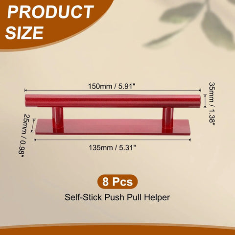 8 Pack Self Stick Push Pull Helpers Round Plastic Cabinet Handles Adhesive Grab N Go Stick On Door Pulls For Kitchen Cabinets Windows Closets Wardrobes Red Durable Grip For Easy Access, red plastic handle, 150x35mm
