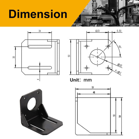 Nema 17 Stepper Motor Mounting Bracket Kit for 42mm Motors Crafted in Alloy Steel L Shape Fixed Seat with M3 Screws for technical dimensions