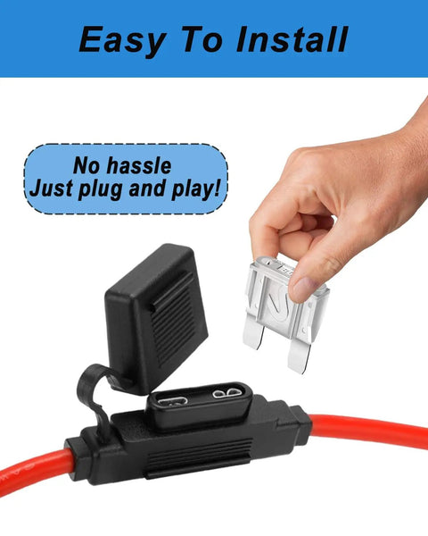 Built Tough 2 Pack 6 Awg Maxi Fuse Holder With Two 80 Amp Fuses For Car Truck Boat Rig Heavy Duty Circuit Defense Against Surges And Shorts Plug And Play Rock Solid Auto Electric Setup shows easy installation with fuse holder and red cable.