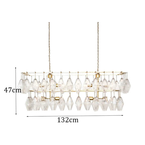 Sleek French Inspired Long Led Chandelier With Prismatic Glass Pendant Lamp For Bedroom And Living Room Retro Ceiling Light Fixture 132cm x 47cm.