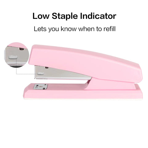 Pink Office Desktop Stapler With 25 Sheet Capacity And Holds Up To 120 Staples, Includes 640 Staples, features low staple indicator