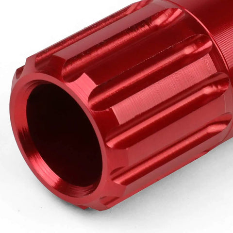 Close-up of red conical 7075 aluminum lug nut from 16 Piece 7075 Aluminum Open End Lug Nuts M12 X 1.5 With 4 Lock Nuts And Key Red