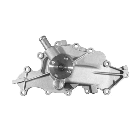 Heavy Duty Engine Water Pump For GM Vehicles Featuring Heat Treated Shaft, silver aluminum body, suitable for cooling system replacement.