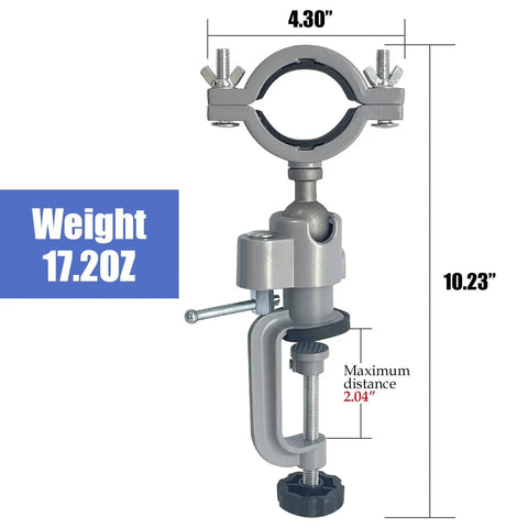 Heavy Duty Bench Clamp Vise Drill Stand Holder With 360 Degree Swivel And 45 Degree Tilt Adjustable Clamp For 1.57 To 2.16 Inch Diameters 2.04 Inch Throat Aluminum Alloy Workhorse Grinder Holder For DIY Projects And Jewelry Making, 10.23in tall