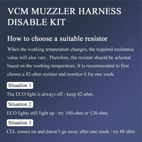 VCM Muzzler Harness Disable Kit instructions for choosing suitable resistor for Muzzler Tuner For Honda Odyssey Pilot Accord Ridgeline