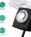 Close-up of the Heavy Duty Mechanical 24 Hour Outdoor Timer Outlet with dial showing 48 ON/OFF settings and 30-minute intervals.