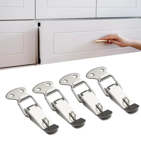 Tough As Nails Heavy Duty Stainless Steel Toggle Latch With Spring Loaded Duck Mouth Hasps Clamp for Wood Boxes, 4Pcs in front of drawer