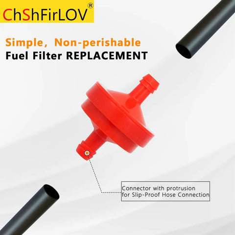 Red inline lawn mower fuel filter one quarter inch, 75 micron, for small engines and riding mowers