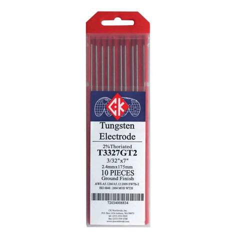 2% Thoriated Tungsten Electrode 3/32 Inch X 7 Inch, DC Weld Electrode EWTh-2 WT20, Red Thorium, 10 Pack, Your Go-To For Non-Corroding Steels, Titanium And Nickel Alloys On Transformer-Based Power Sources