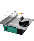 Heavy Hitter Mini Table Saw With Nifty Quick Change Blades For Precision Diy Cuttings And Wood Engraving Compact Workshop Tool showing adjustable fence and copper motor features.