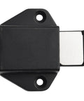 Heavy Duty Magnetic Cabinet Door Catches For Silent Soft Close Kitchen And Bathroom Drawers, smooth black plastic latch close-up view.