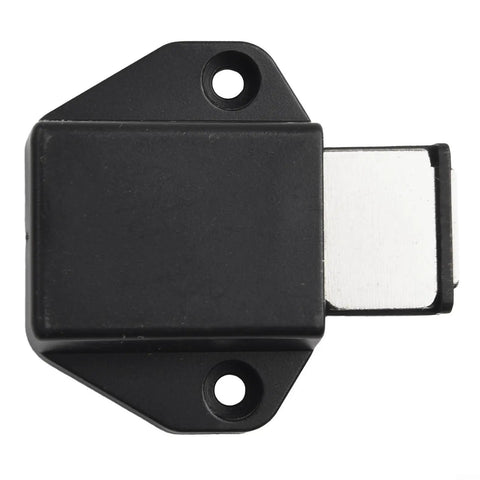 Heavy Duty Magnetic Cabinet Door Catches For Silent Soft Close Kitchen And Bathroom Drawers, smooth black plastic latch close-up view.