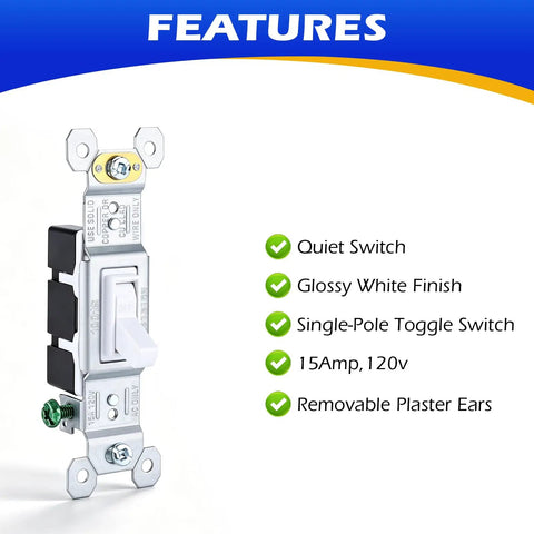 Single pole toggle switch from Two Gang Double Switch Box Kit With 4x4 Inch Metal Electrical Box And Two 15 Amp Tamper Resistant Toggles