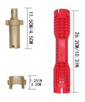 Do It All Faucet And Sink Installer Tool 8 In One Basin Wrench with measurements, red aluminum alloy handle, two beige attachments