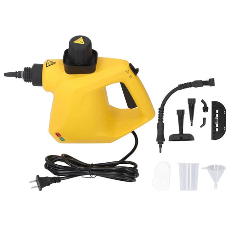Yellow High Temperature Handheld Steam Cleaner with Cleaning Brush, Glass Scraper, Extension Hose and Nozzle for Deep Cleaning