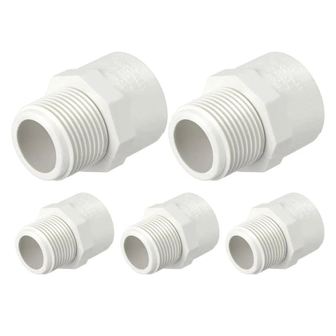 Three Quarter Inch PVC Pipe Fitting NPT Male Thread Adapter Slip Coupling For Furniture Assembly And Irrigation SCH40 White Leak Free