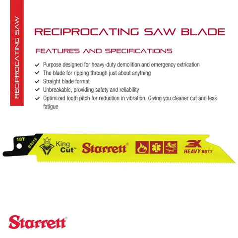 Beefy King Cut Bi-Metal Reciprocating Saw Blade For Fire Rescue And Demolition, 6 Inch Length, 3/4 Inch Width, 18 TPI shown in packaging