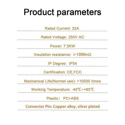 Product parameters for Top Tier Tesla To Type 2 Ev Charger Adapter 32a Eves Connector Compatible With Iec 62196 Electric Car Converter.