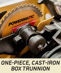 Close-up of the Heavy Duty 10 Inch Table Saw With Rolling Workbench, 50 Inch Rip Capacity, 5 Horsepower 3 Phase Motor cast-iron trunnion.