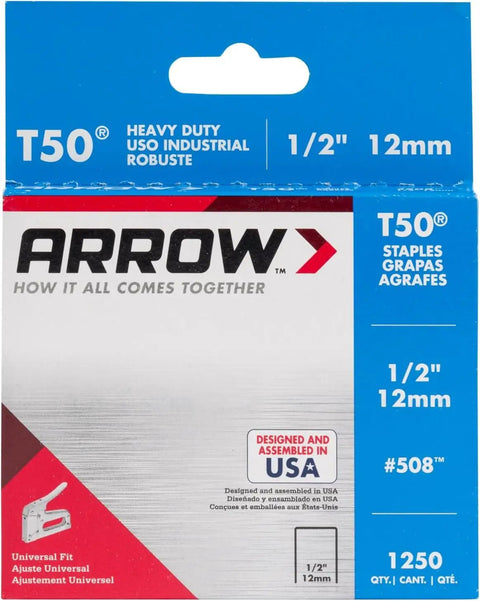 Badass T50 Heavy Duty Staples Featuring 1/2 Inch Legs And 3/8 Inch Crowns For Upholstery Construction Furniture Repairs And Crafts 1250 Pack in original box.