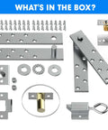Pivot Door Hinges Heavy Duty Stealthy Hidden Hinge Kit components laid out, showing stainless steel parts and screws for secret doors.