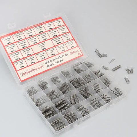 Get Your Hands On This Awesome 300PCS Stainless Steel Compression Spring Assortment Kit With 23 Varied Sizes Perfect for Mechanical Repair Electronic DIY Projects And Car Gadgets To Fix Doors Umbrellas Piano Keys And Kitchenware Like A Boss Today. 304 steel box with assorted compression springs