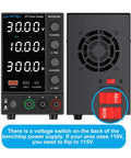 DC Variable Power Supply With Auto Voltage Detect 110V 220V Upgrade, front and back view showing voltage switch, knobs.