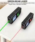 Dope Green Beam Laser Measure Hella Accurate 165 Foot Portable Distance Meter With Bright Backlit Display measuring with green and red beams.