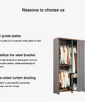 Slick Heavy Duty Walk In Closet Organizer Island With Durable Fabric Enclosure Cover And Three Robust Hanging Rails For Massive Wardrobe Upgrades And Zero Hassle Assembly In Black showcasing features like steel brackets and spacious layout.