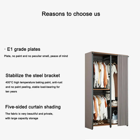 Slick Heavy Duty Walk In Closet Organizer Island With Durable Fabric Enclosure Cover And Three Robust Hanging Rails For Massive Wardrobe Upgrades And Zero Hassle Assembly In Black showcasing features like steel brackets and spacious layout.