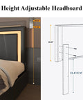 Height adjustable faux leather headboard for the Slick Upholstered Queen Bed Frame With Four Heavy Duty Storage Drawers.